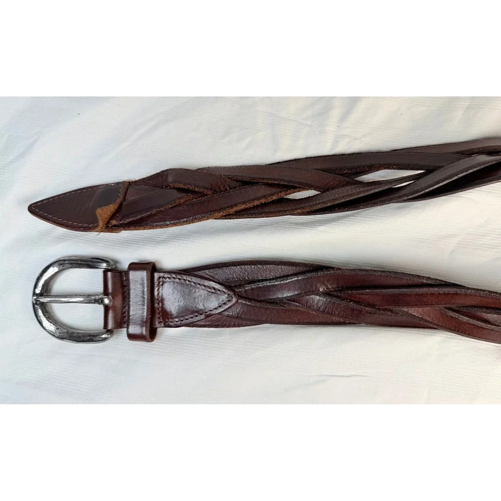 Banana Republic Braided Leather Belt Brown Italy Size 28 Western Boho